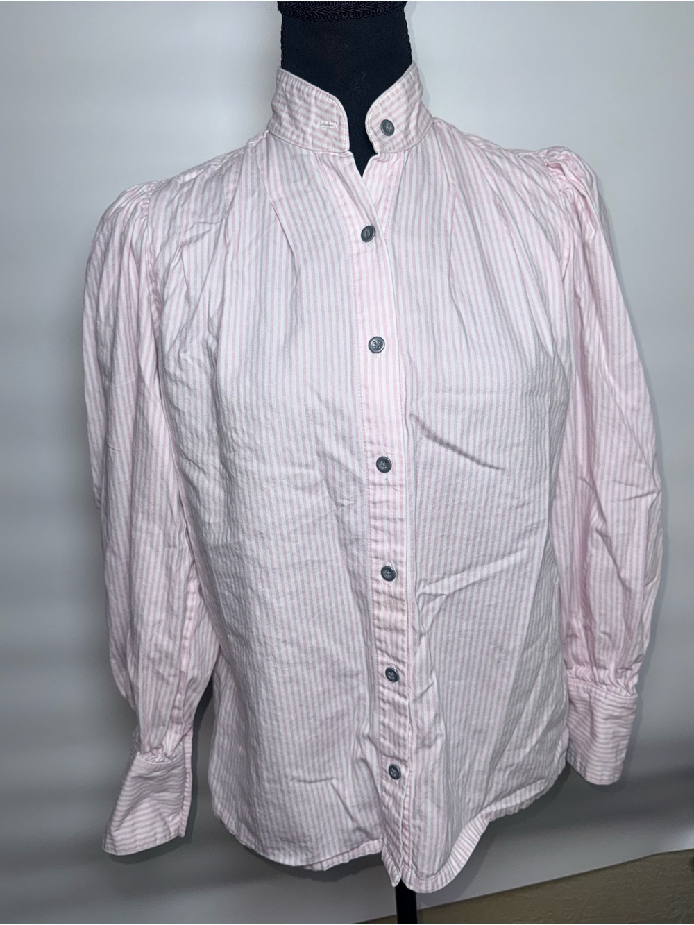 VTG Frontier Classics S Pink Stripe Puff Sleeve Prairie Western Cottagecore Top - Picture 2 of 8